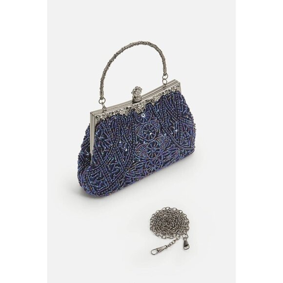 ❤️ Womens Pearl Roaring Evening Clutch Beaded Gatsby Costume Accessories Handbag - Picture 3 of 7